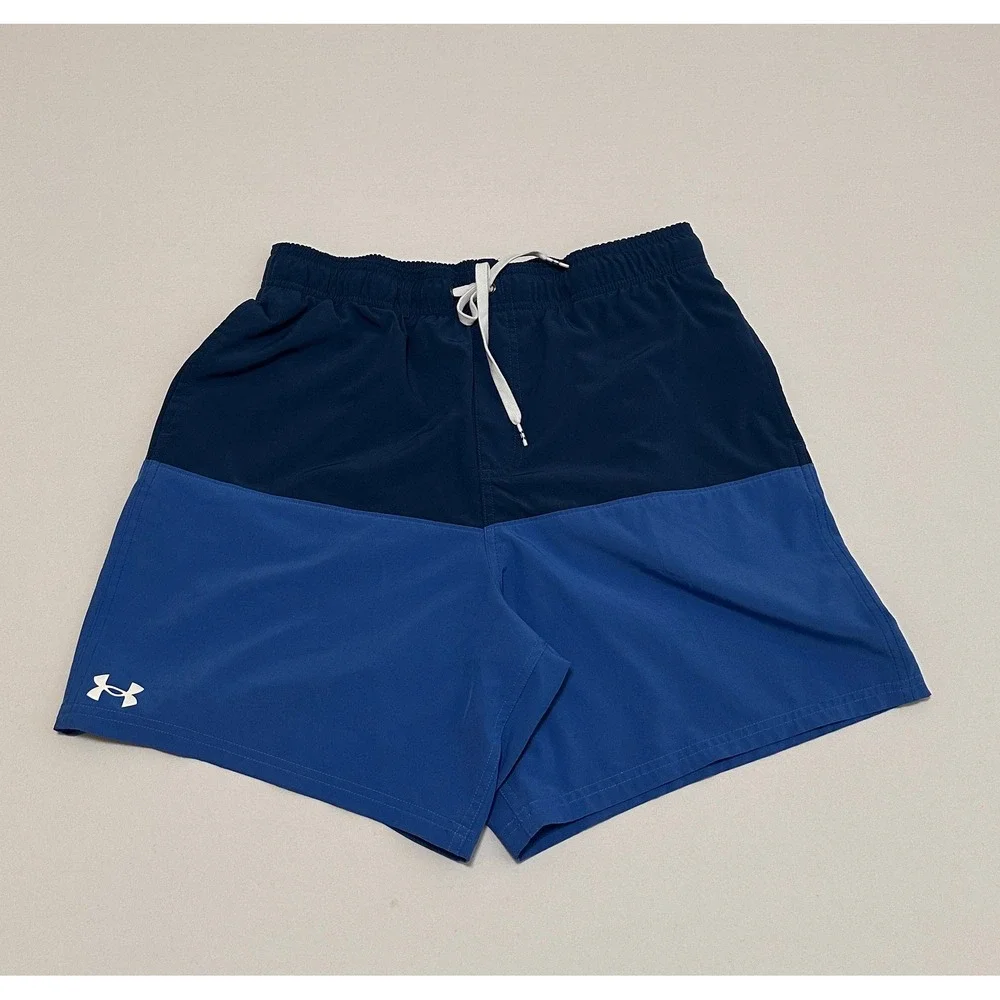 Under Armour Mens Blue Colorblock Swim Trunks Unlined Board Shorts Large